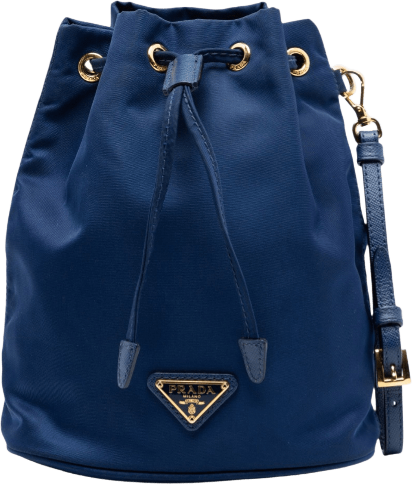 Prada Re-nylon Drawstring Pouch, från Luxclusif, i färgen blue.