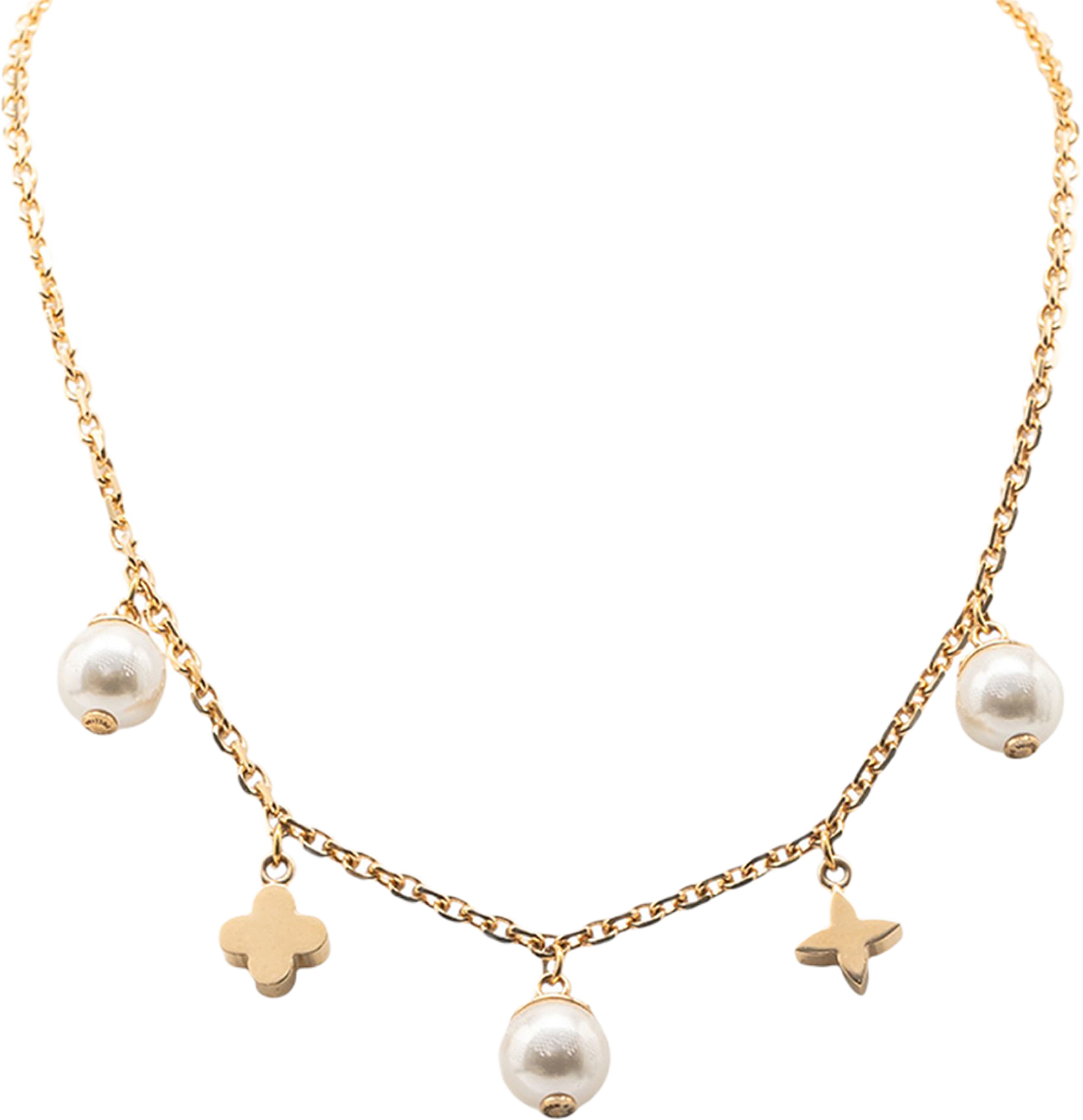 Louis Vuitton Gold Plated Charmy Pearl Necklace, från Luxclusif, i färgen gold.