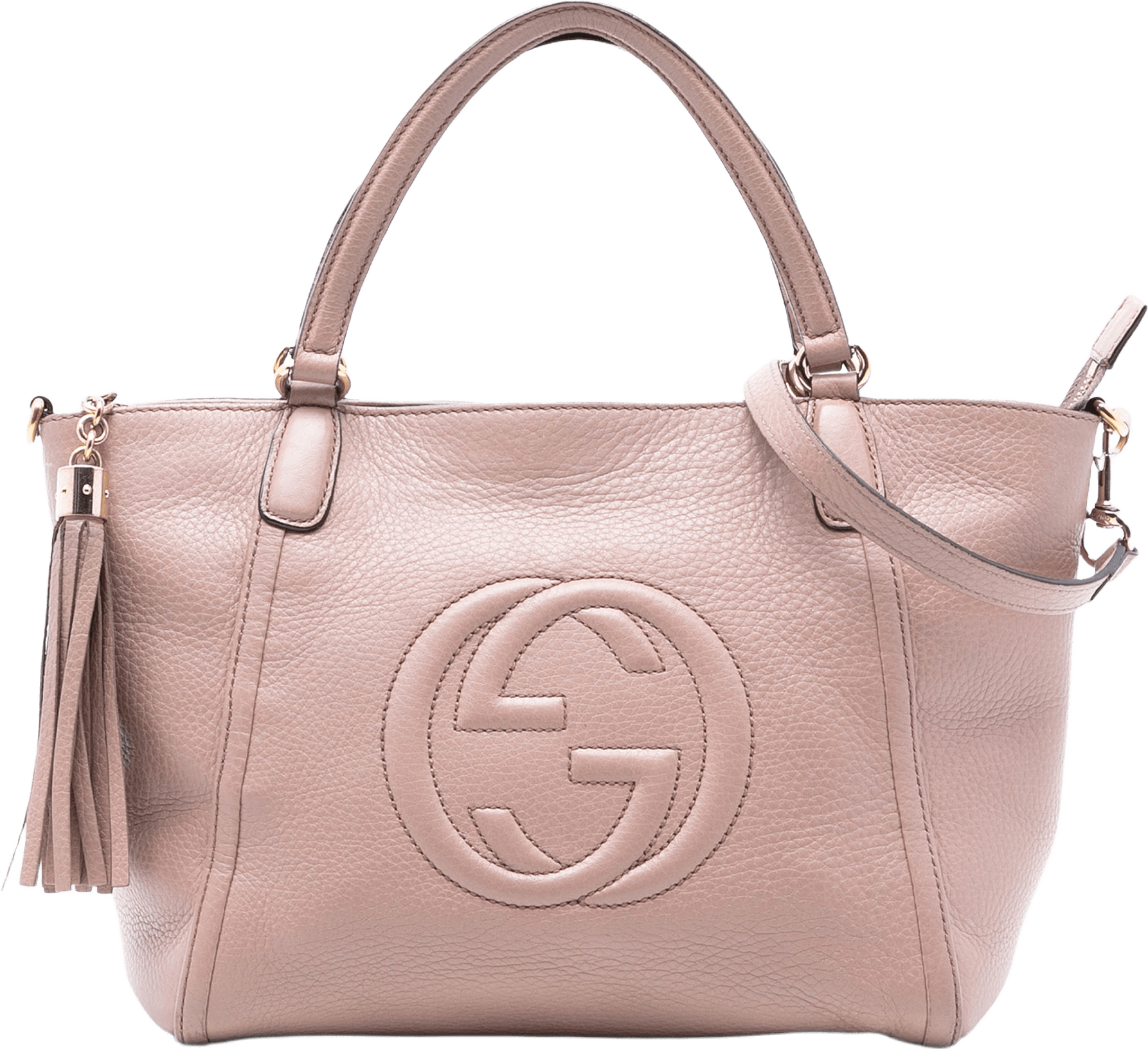Gucci Small Pebbled Leather Soho Cellarius Satchel, från Luxclusif, i färgen pink.