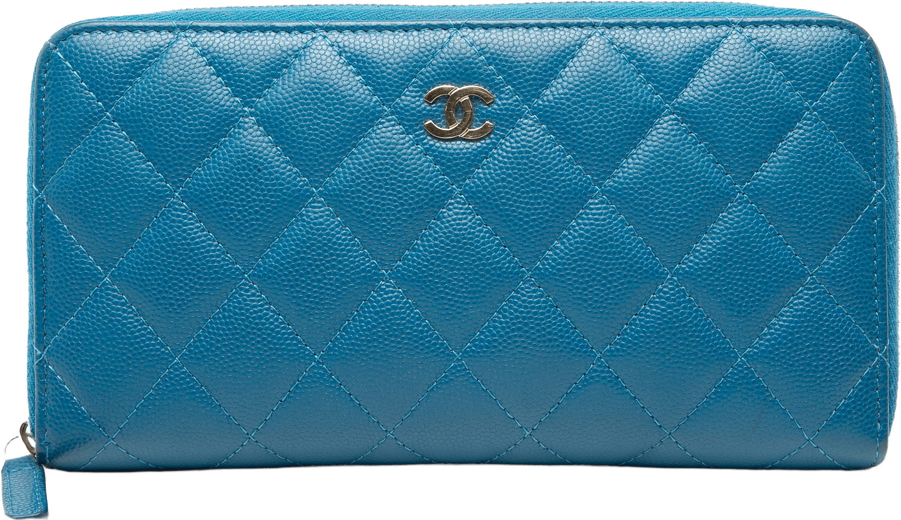 Chanel Cc Quilted Caviar Zip Around Long Wallet, från Luxclusif, i färgen blue.