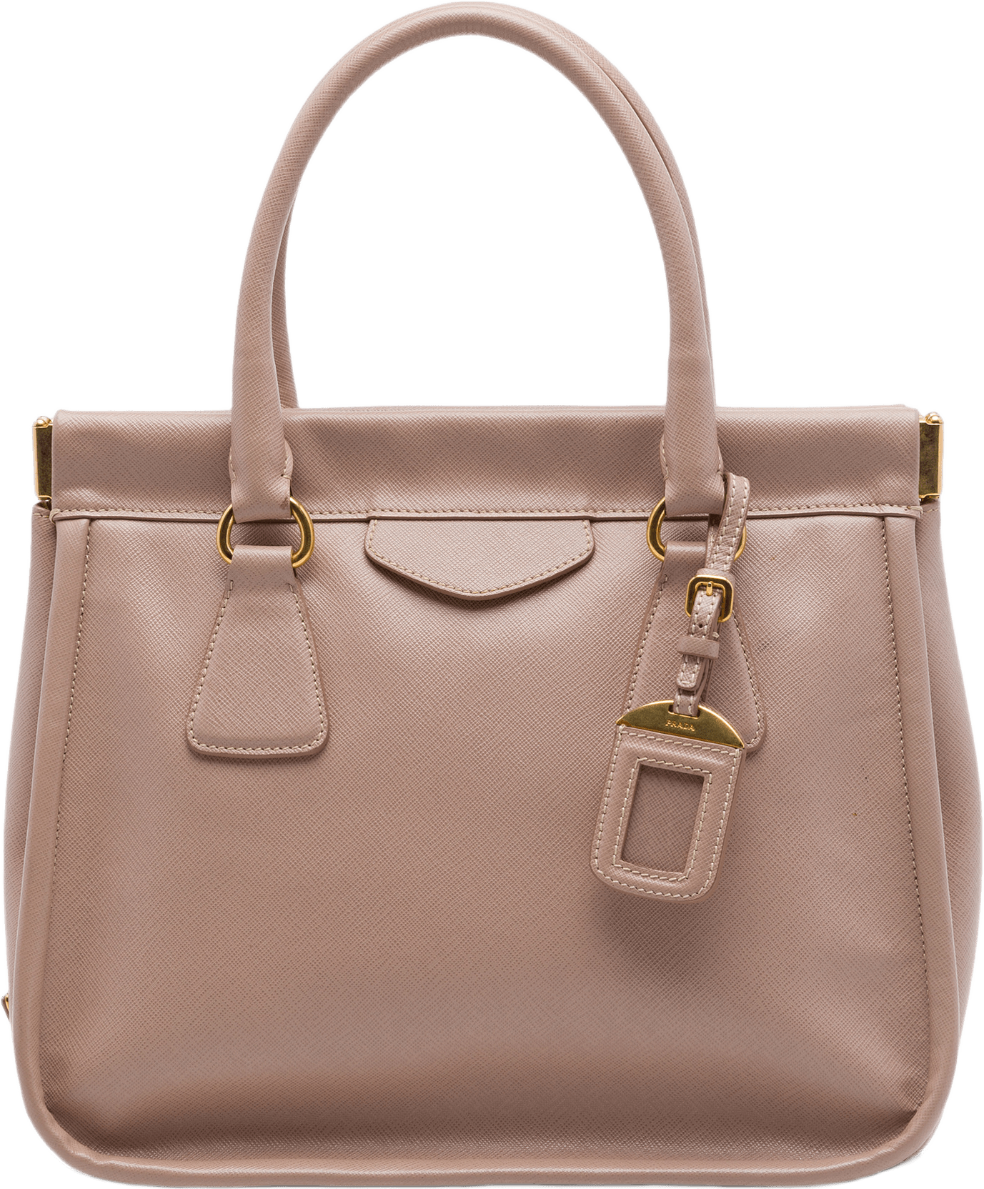 Prada Saffiano Lucido Top Handle Frame Tote, från Luxclusif, i färgen brun.