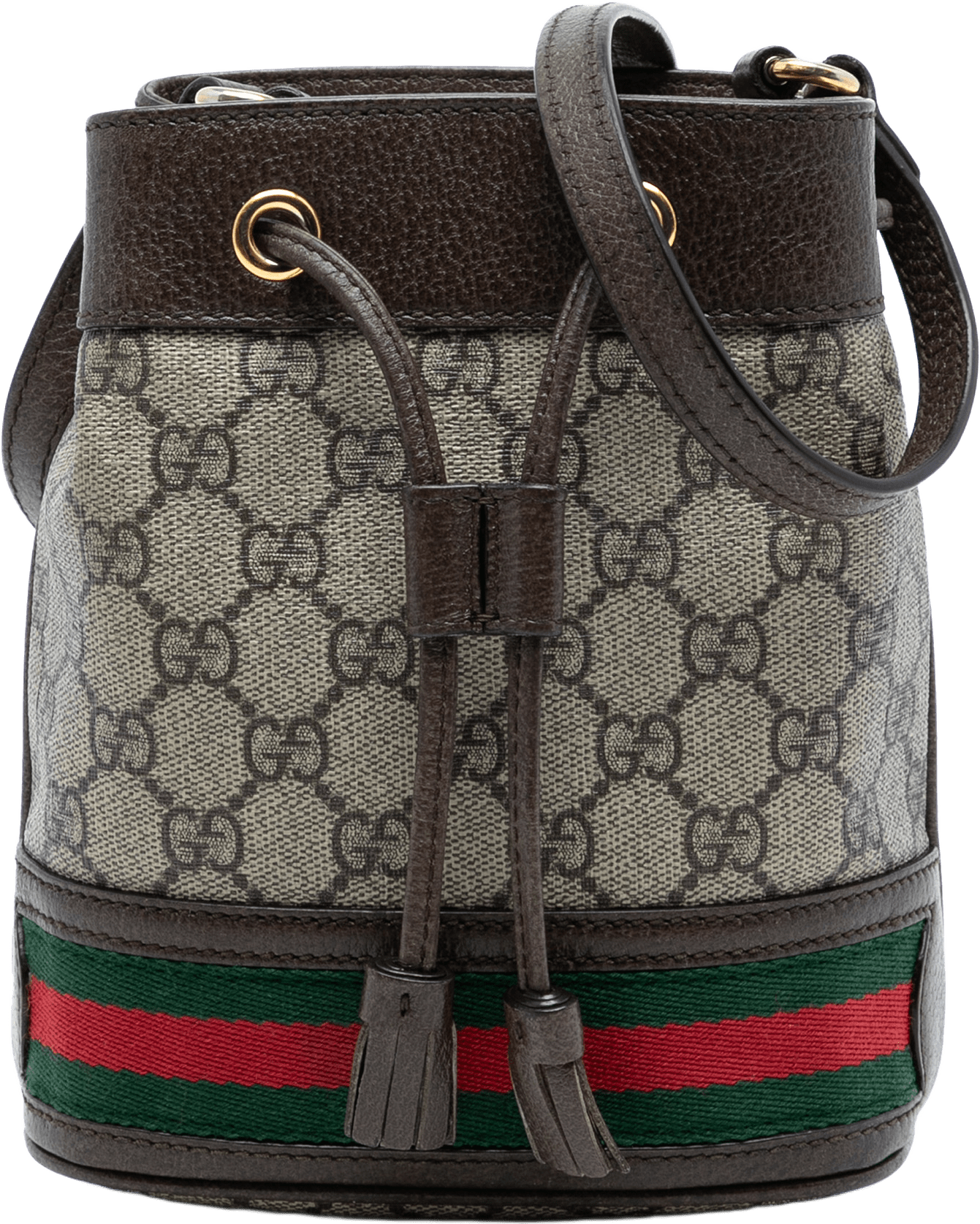 Gucci Mini Gg Supreme Web Ophidia Bucket Bag, från Luxclusif, i färgen beige.