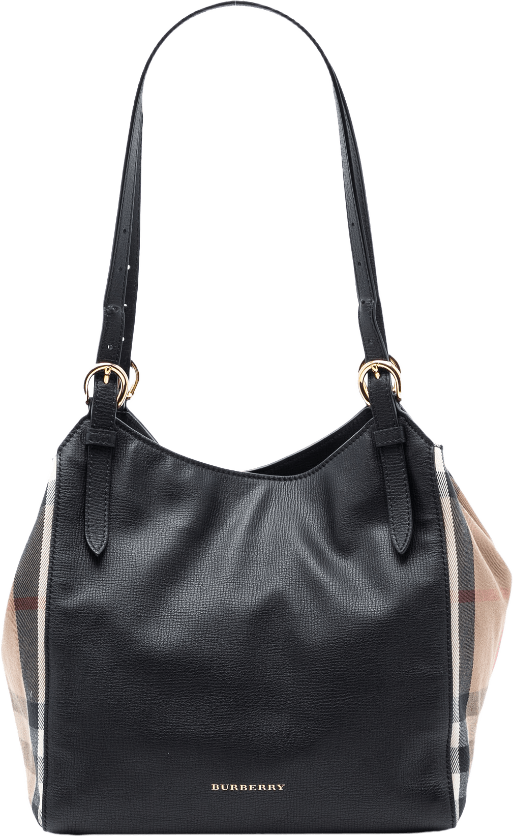 Burberry Small Leather And House Check Canvas Canterbury Tote, från Luxclusif, i färgen black.