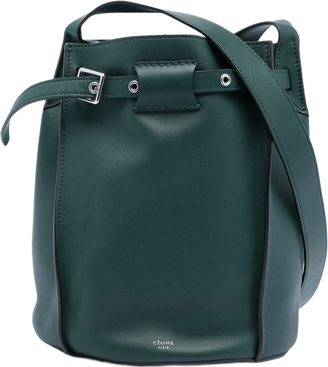 Celine Leather Big Bag Bucket Crossbody, från Luxclusif, i färgen grön.