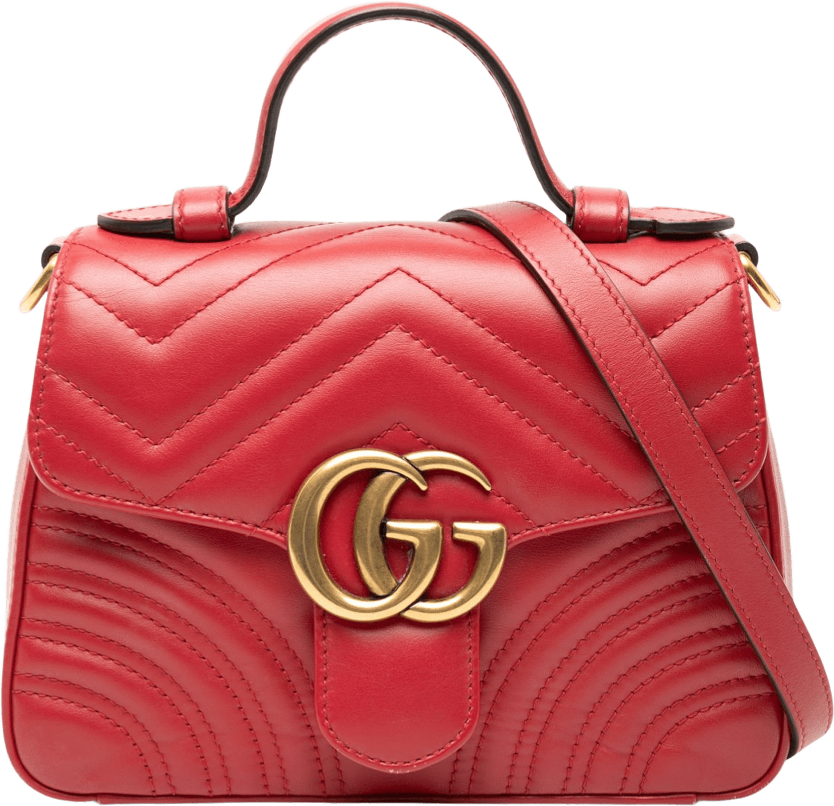 Gucci Mini Gg Marmont Matelasse Leather Top Handle Bag, från Luxclusif, i färgen red.