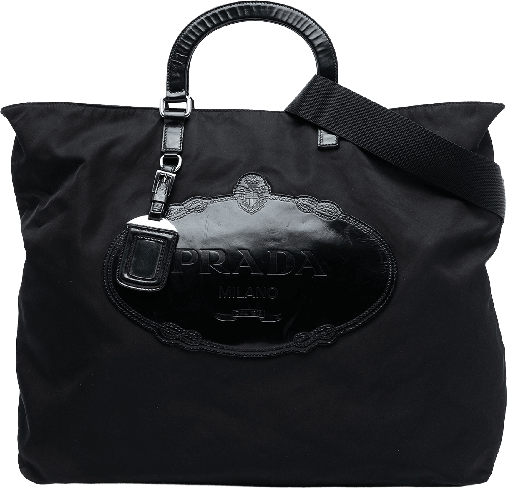 Prada Tessuto Canapa Logo Satchel, från Luxclusif, i färgen black.