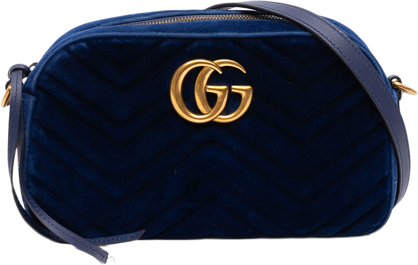 Gucci Small Gg Marmont Matelasse Velvet Crossbody, från Luxclusif, i färgen blå.
