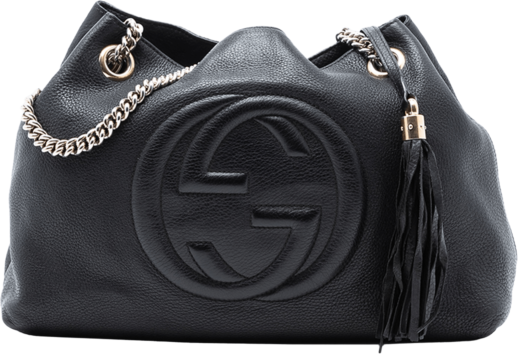 Gucci Medium Leather Soho Chain Tote, från Luxclusif, i färgen black.