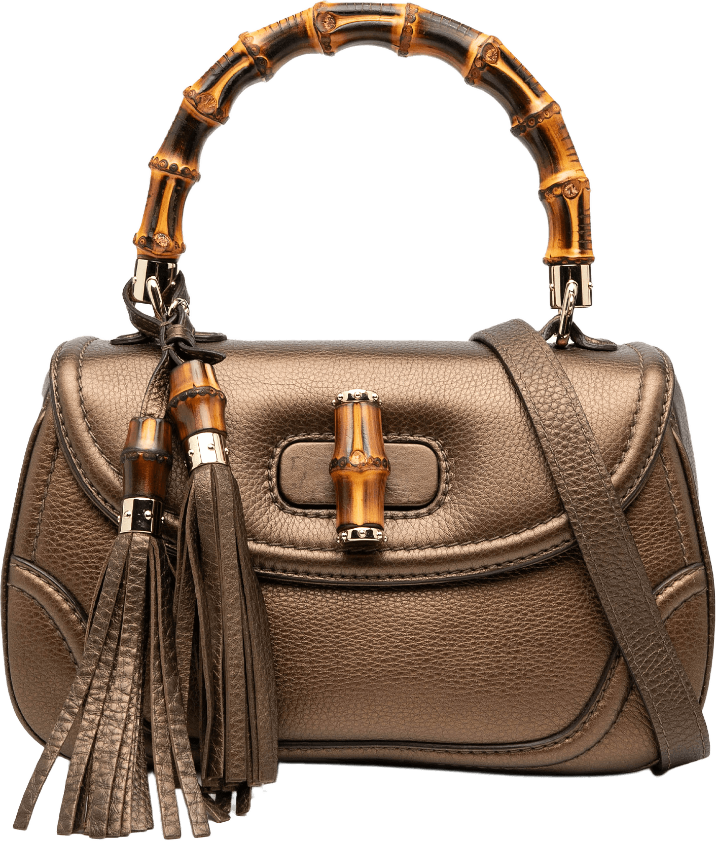 Gucci Medium Leather New Bamboo Satchel, från Luxclusif, i färgen bronze.