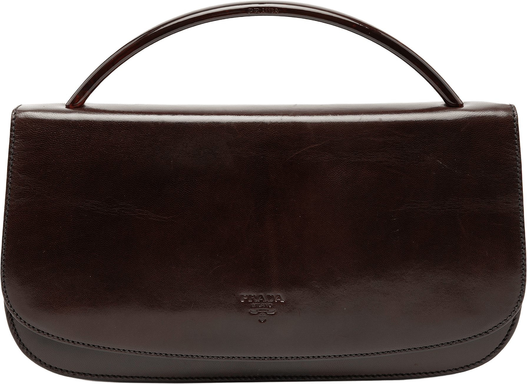 Prada Spazzolato Acrylic Top Handle Bag, från Luxclusif, i färgen dark brown.