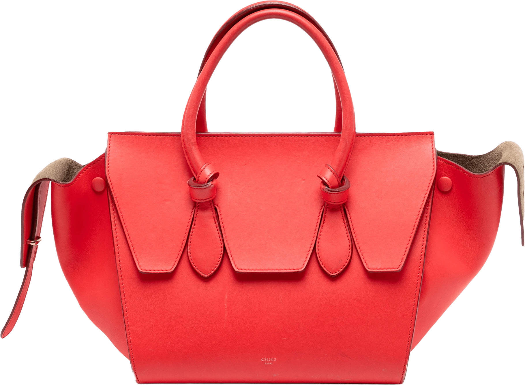 Celine Small Grained Calfskin Tie Knot Handbag, från Luxclusif, i färgen red.