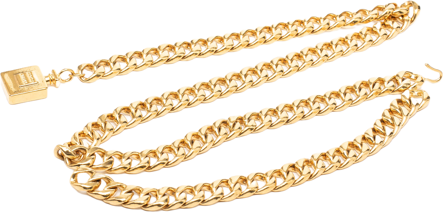 Chanel Gold Plated Perfume Bottle Charm Chain Belt, från Luxclusif, i färgen gold.