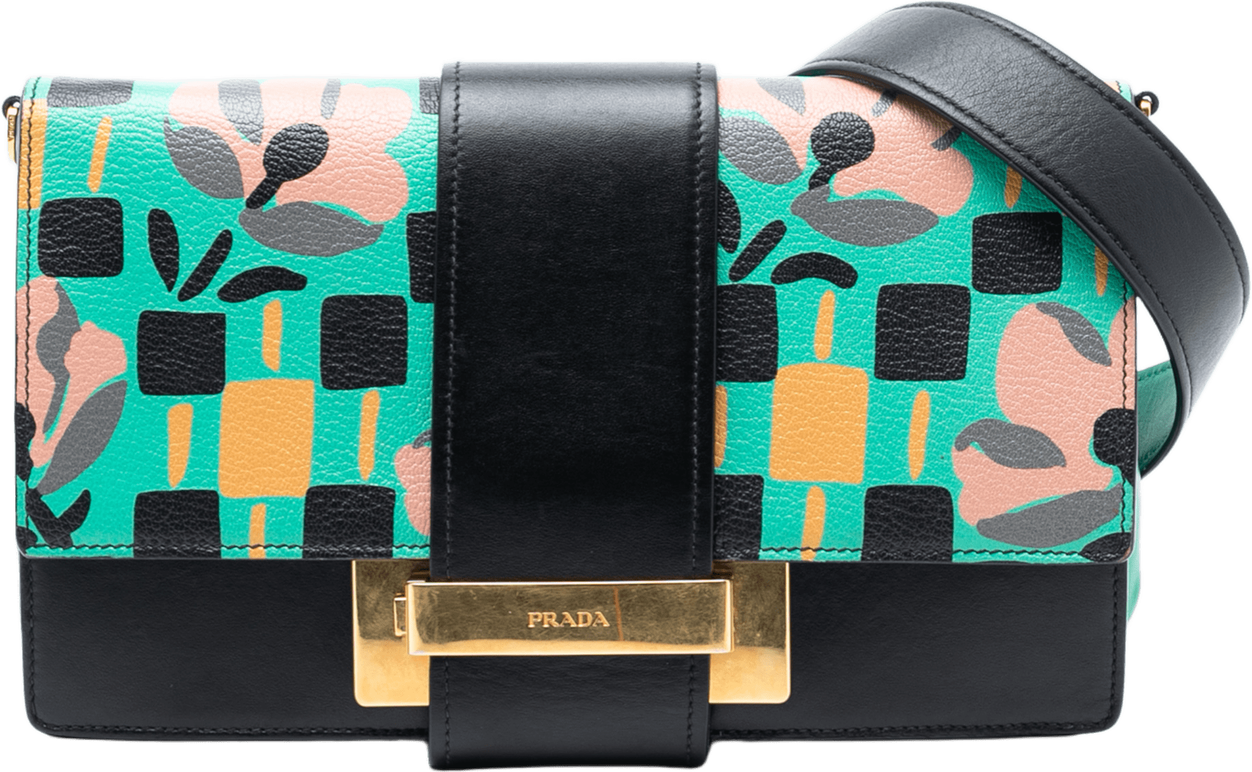 Prada Floral Printed Leather Plex Ribbon Crossbody, från Luxclusif, i färgen black.