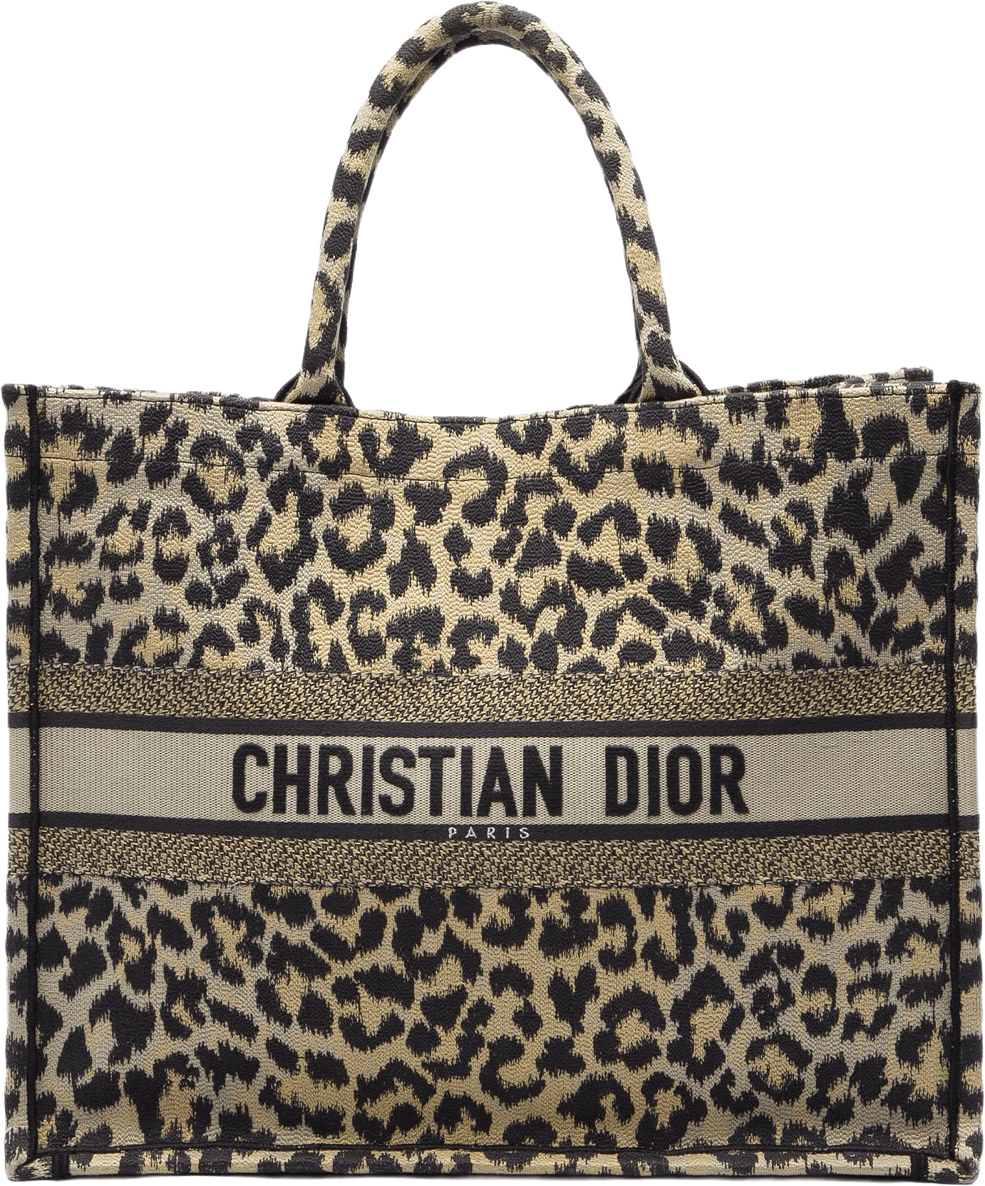 Dior Mizza Large Embroidered Canvas Leopard Book Tote, från Luxclusif, i färgen brun.