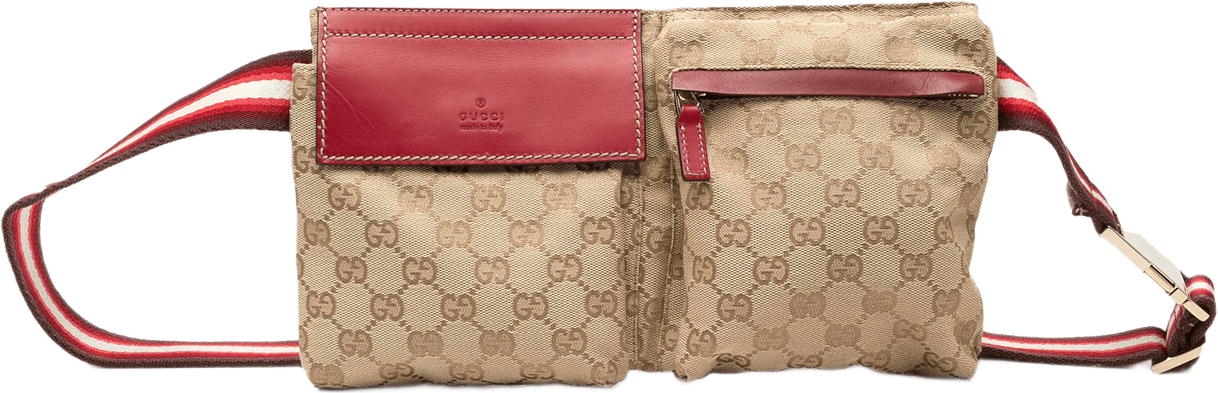 Gucci Gg Canvas Double Pocket Belt Bag, från Luxclusif, i färgen röd.