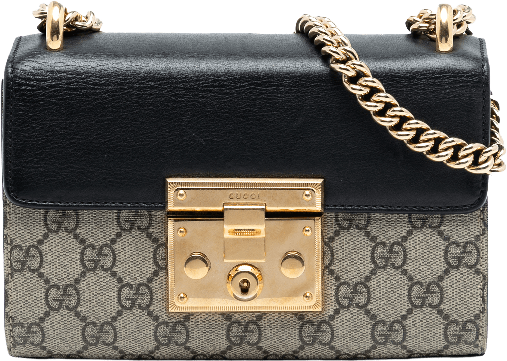 Gucci Small Gg Supreme Padlock Crossbody, från Luxclusif, i färgen beige.