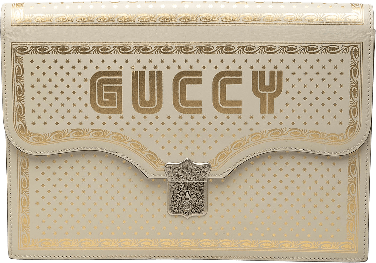 Gucci Guccy Sega Calfskin Portfolio Clutch, från Luxclusif, i färgen vit.