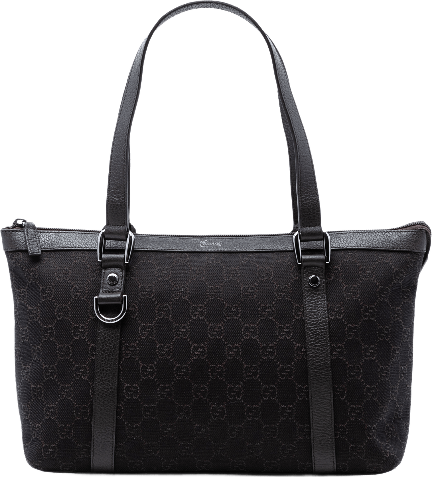 Gucci Gg Denim Abbey D Ring Tote, från Luxclusif, i färgen dark brown.