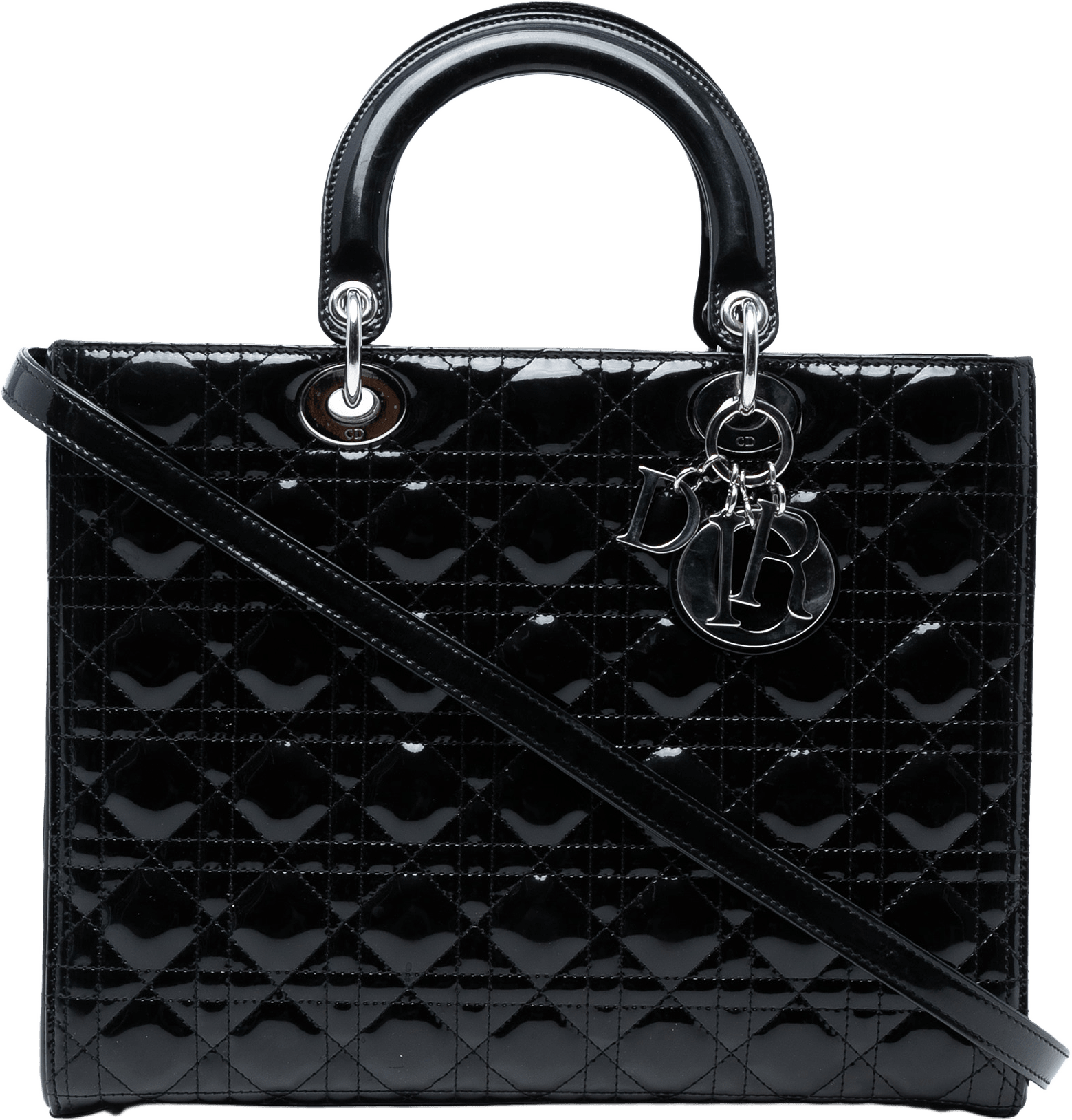Dior Large Patent Cannage Lady Dior, från Luxclusif, i färgen black.