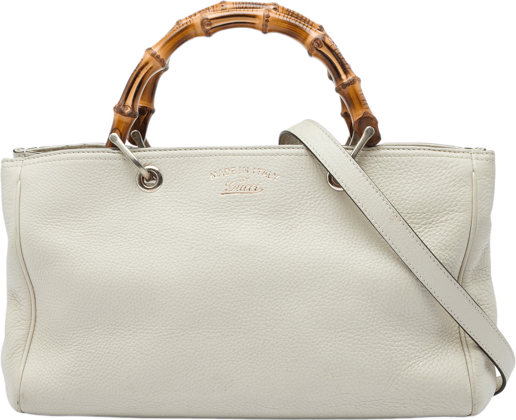 Gucci Medium Calfskin Bamboo Shopper Satchel, från Luxclusif, i färgen vit.