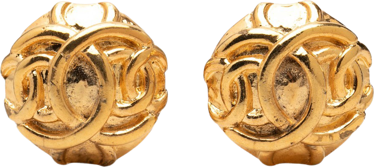 Chanel Cc Gold Plated Round Clip On Earrings, från Luxclusif, i färgen guld.