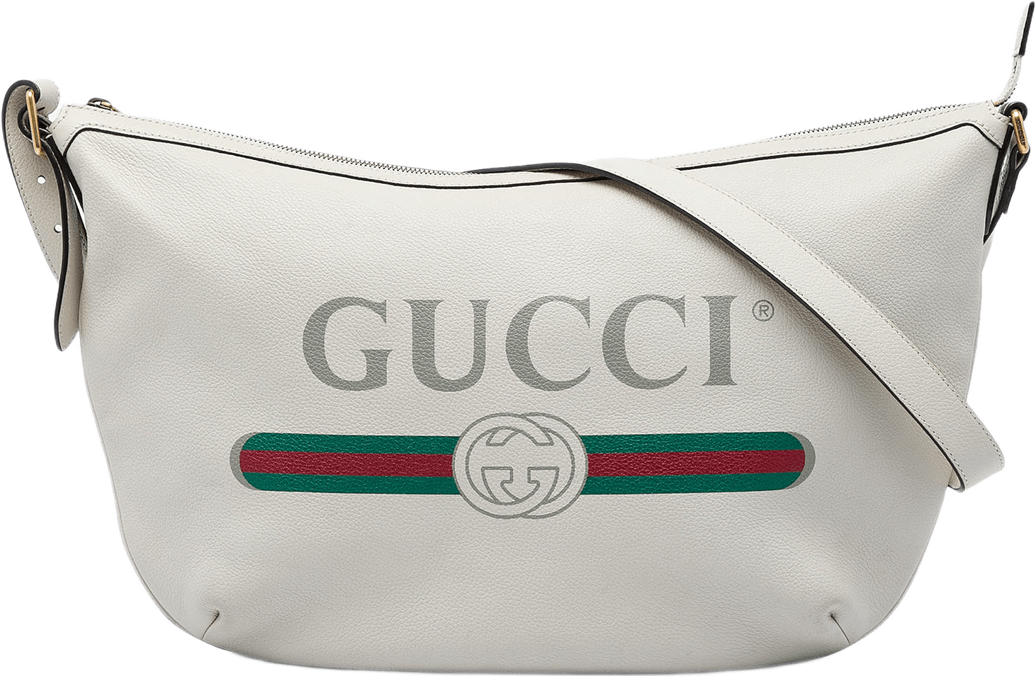 Gucci Grained Calfskin Logo Half Moon Crossbody, från Luxclusif, i färgen vit.
