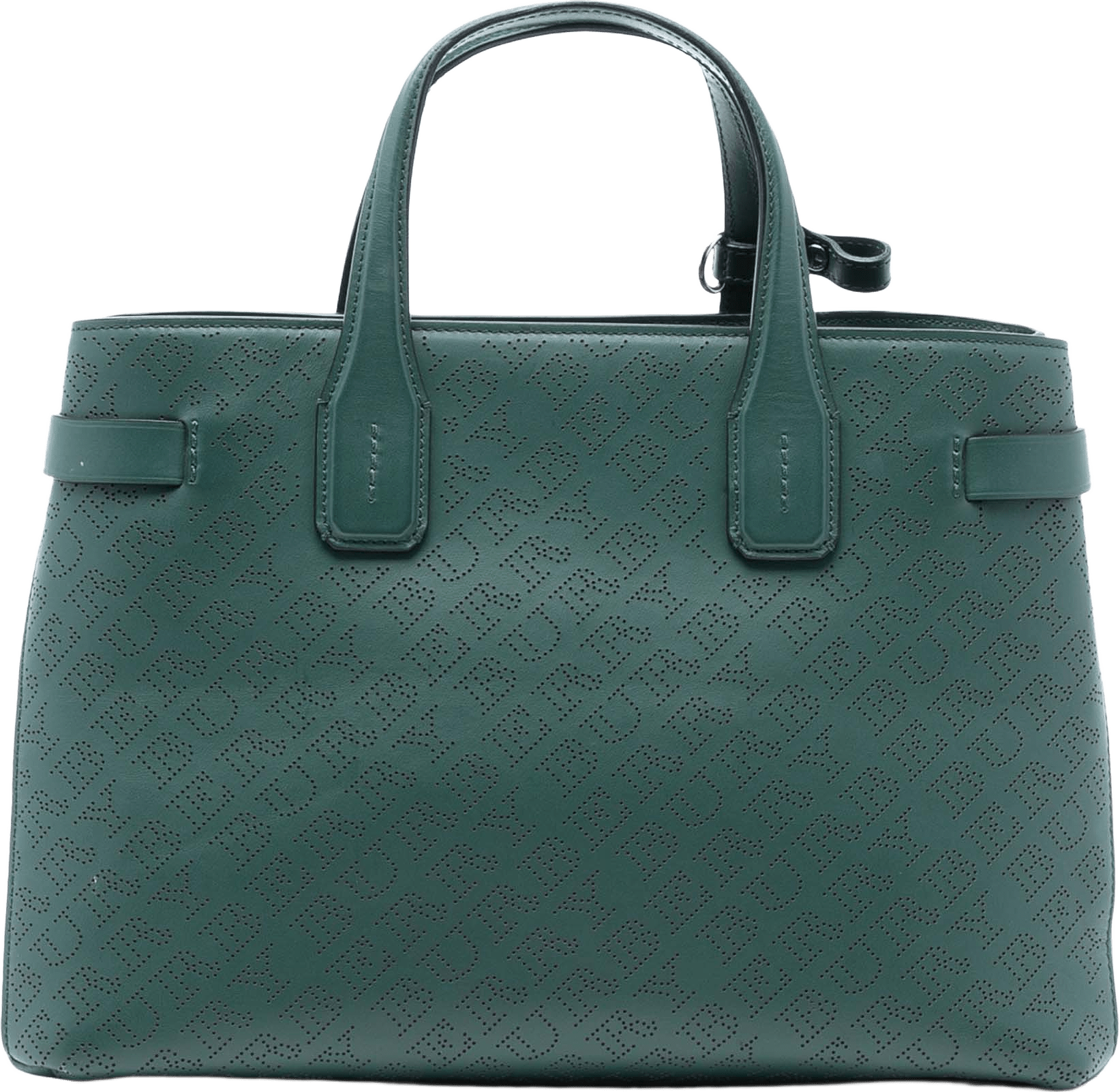 Burberry Medium Perforated Leather Banner Satchel, från Luxclusif, i färgen dark green.