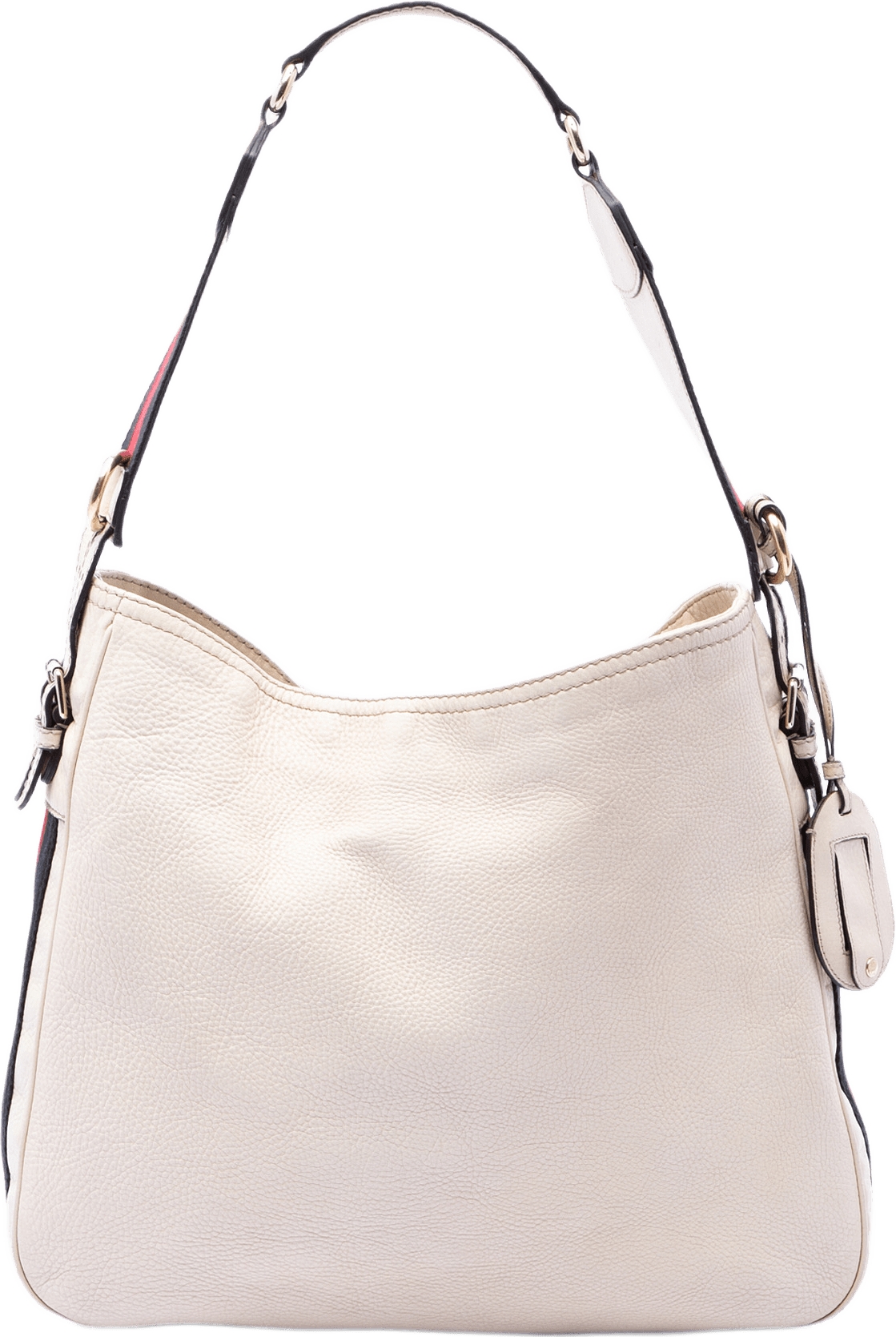 Gucci Medium Pebbled Calfskin Web Heritage Shoulder Bag, från Luxclusif, i färgen white.