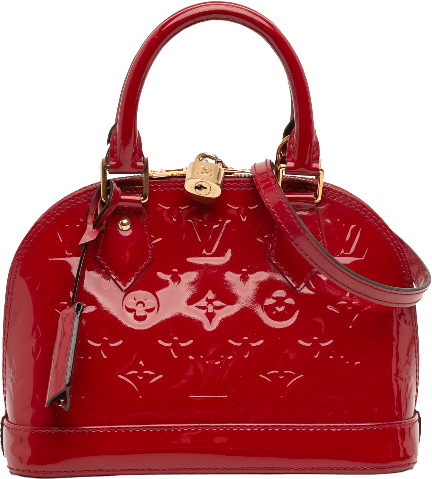 Louis Vuitton Monogram Vernis Alma Bb, från Luxclusif, i färgen red.