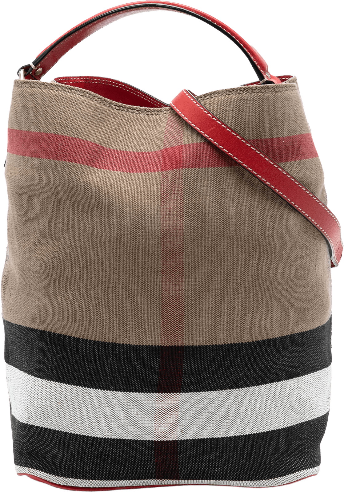 Burberry Medium Mega Check Canvas Ashby Bucket Bag, från Luxclusif, i färgen light brown.
