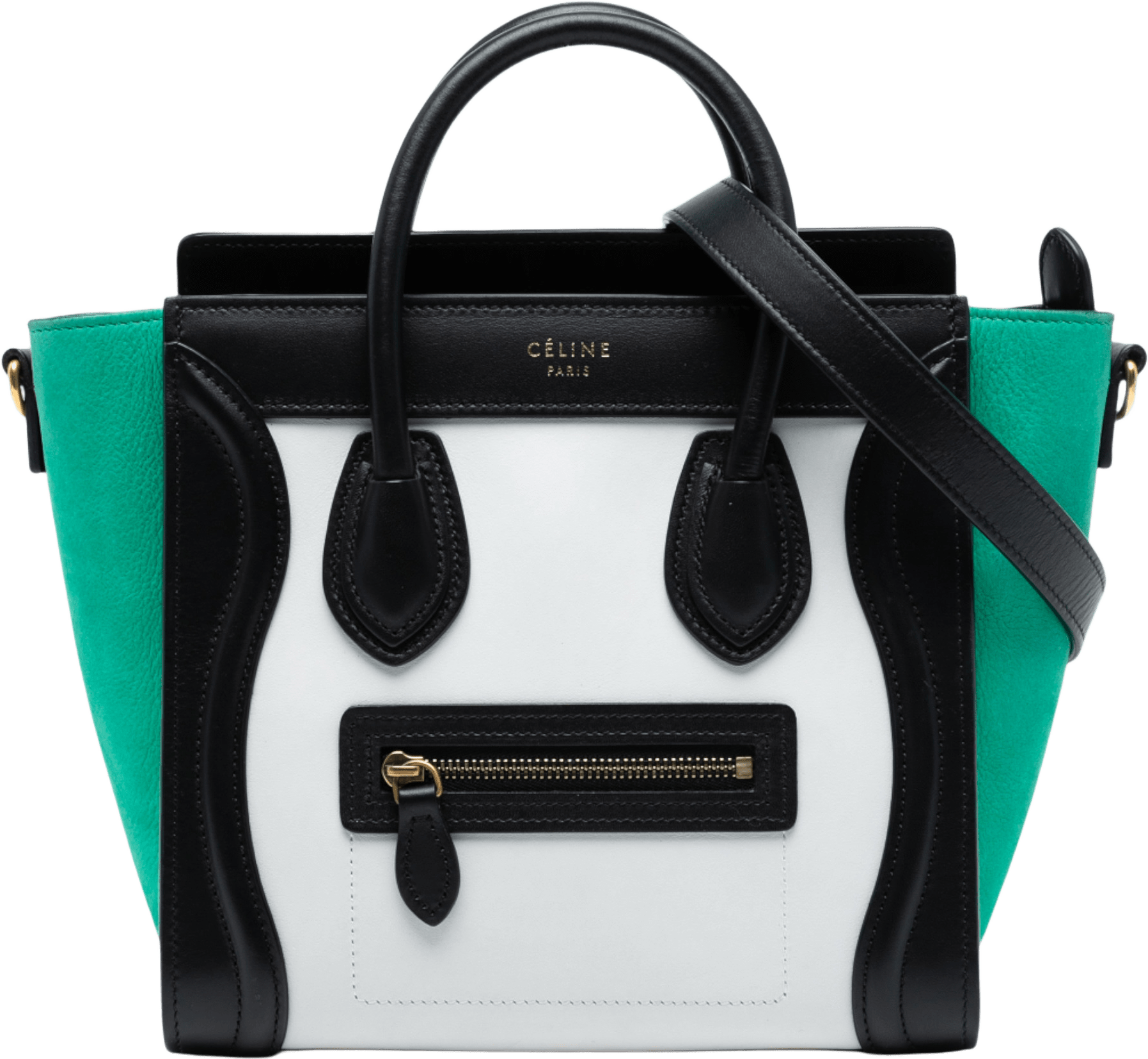Celine Nano Tricolor Leather Luggage Tote, från Luxclusif, i färgen white.