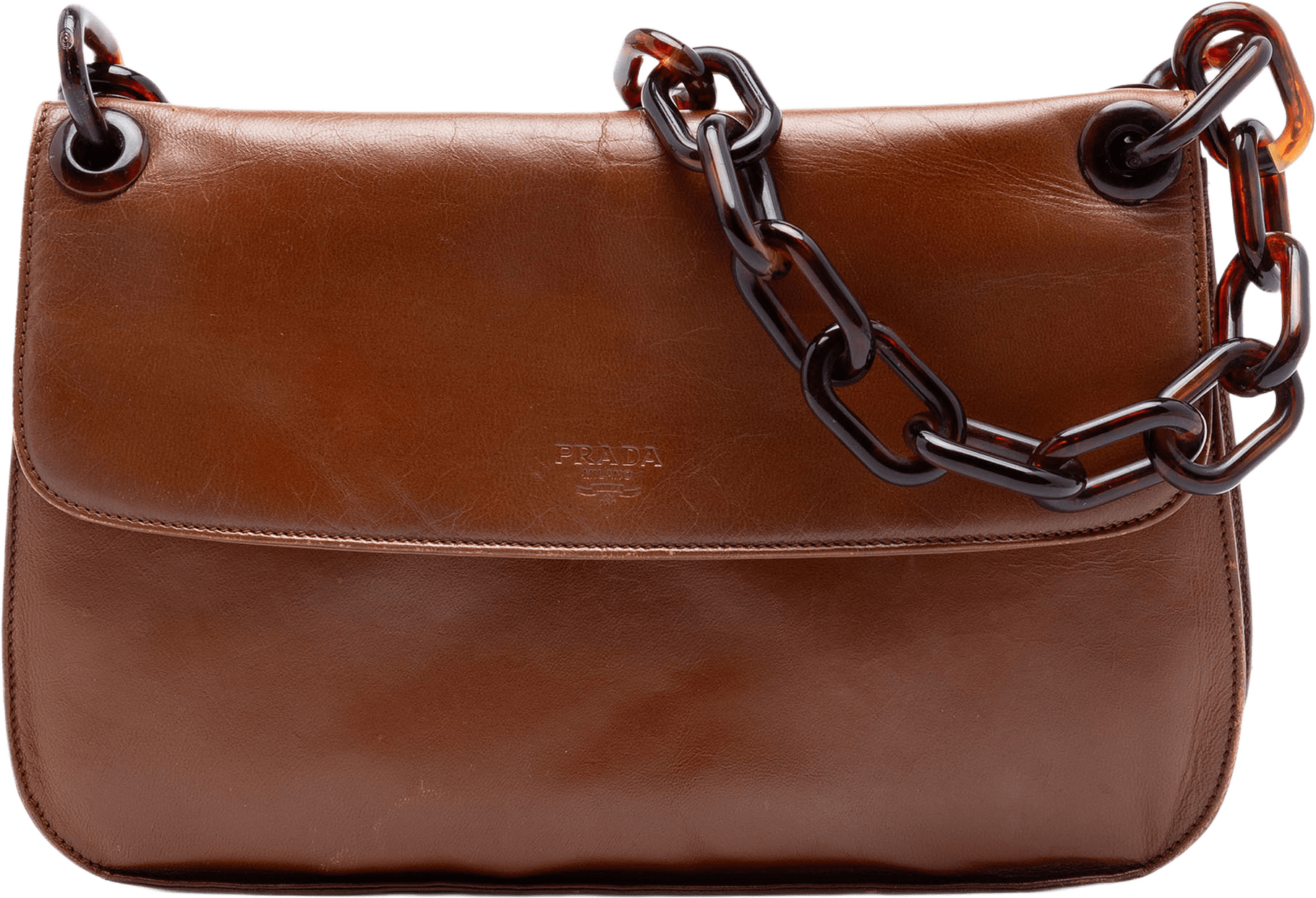 Prada Goatskin Madras Swing Chain Shoulder Bag, från Luxclusif, i färgen brown.