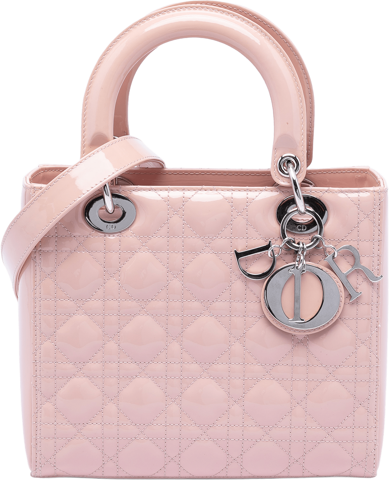 Dior Medium Patent Cannage Lady Dior, från Luxclusif, i färgen light pink.