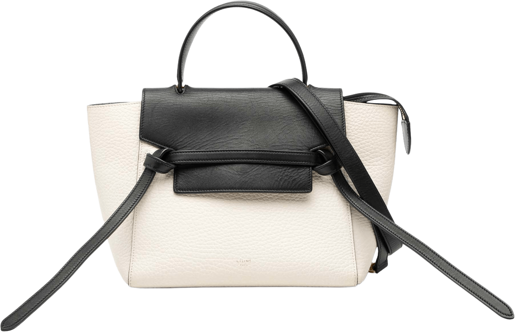 Celine Micro Bicolor Leather Belt Satchel, från Luxclusif, i färgen white.