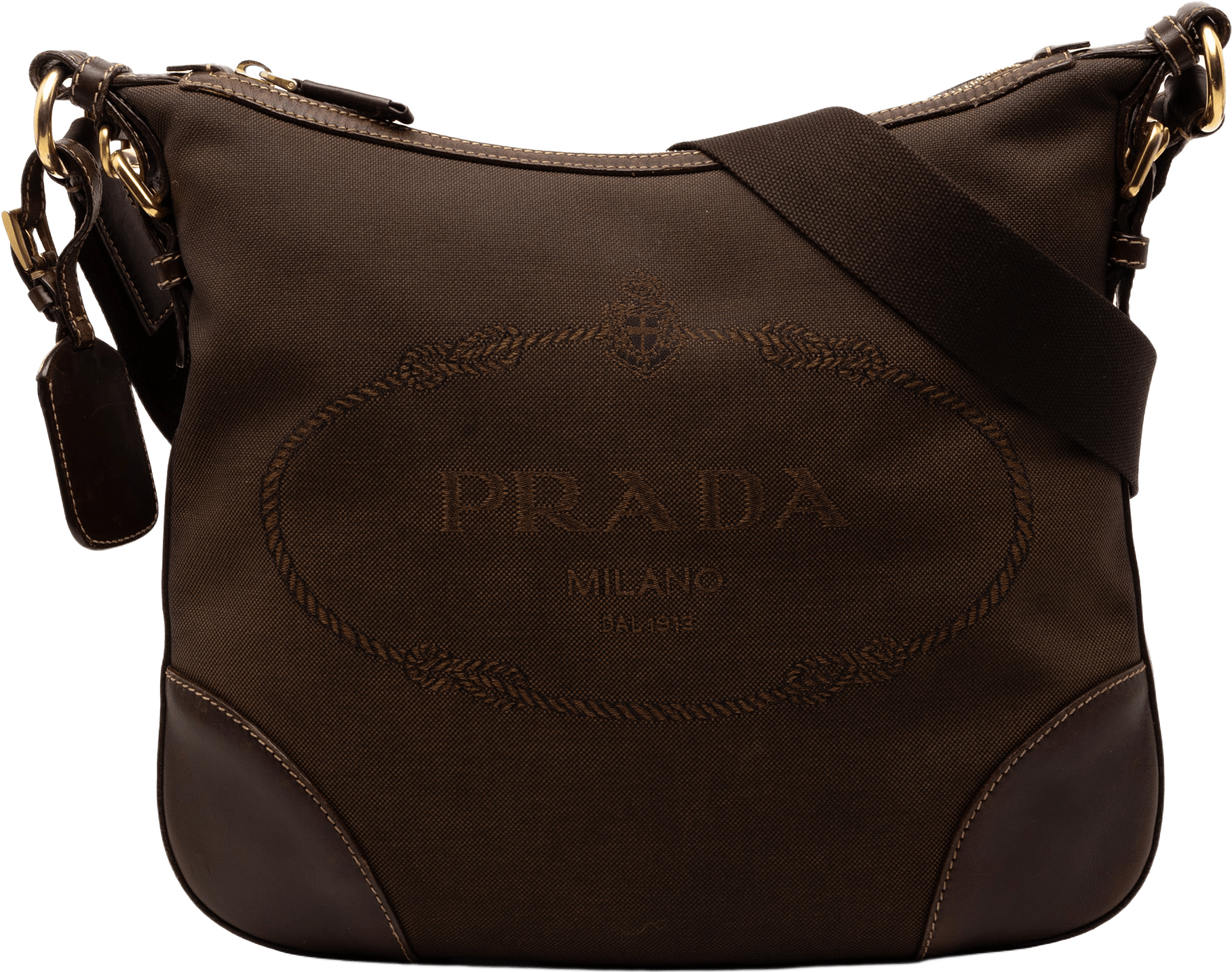 Prada Canvas Canapa Logo Crossbody, från Luxclusif, i färgen dark brown.