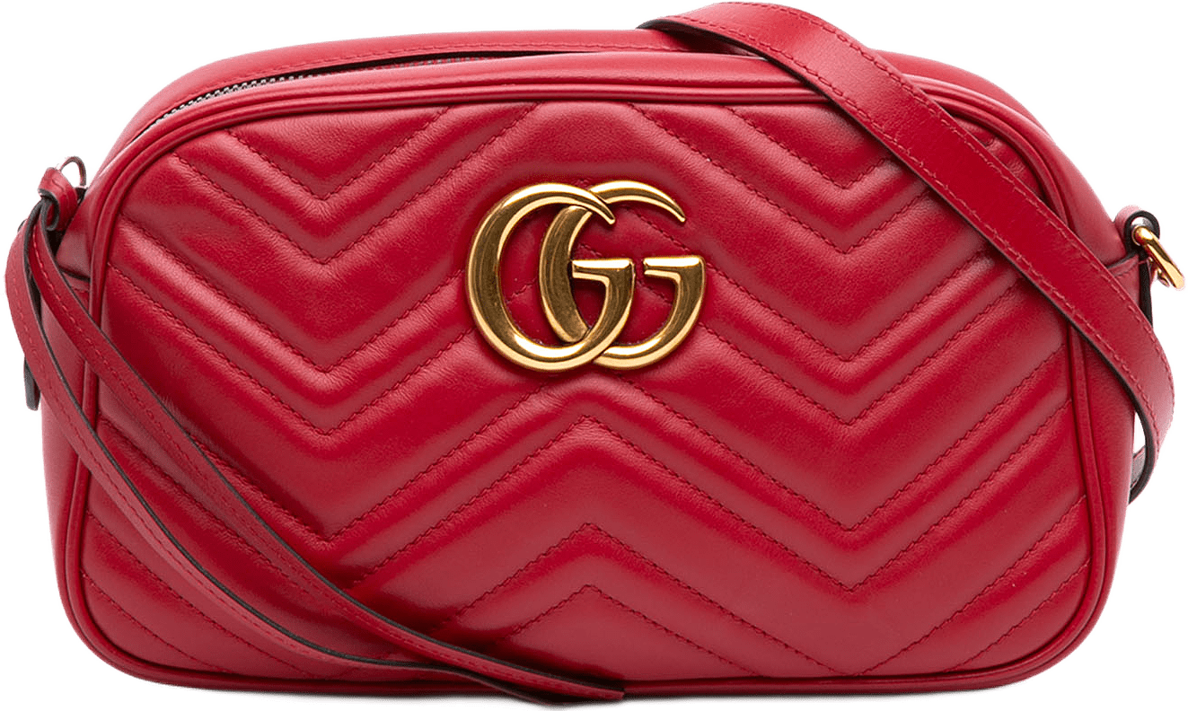 Gucci Small Gg Marmont Matelasse Leather Crossbody, från Luxclusif, i färgen röd.