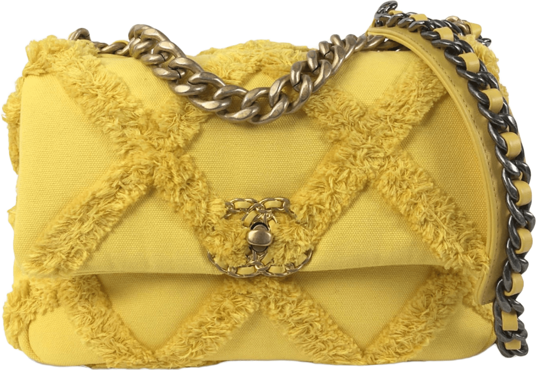 Chanel Medium Canvas 19 Flap, från Luxclusif, i färgen yellow.