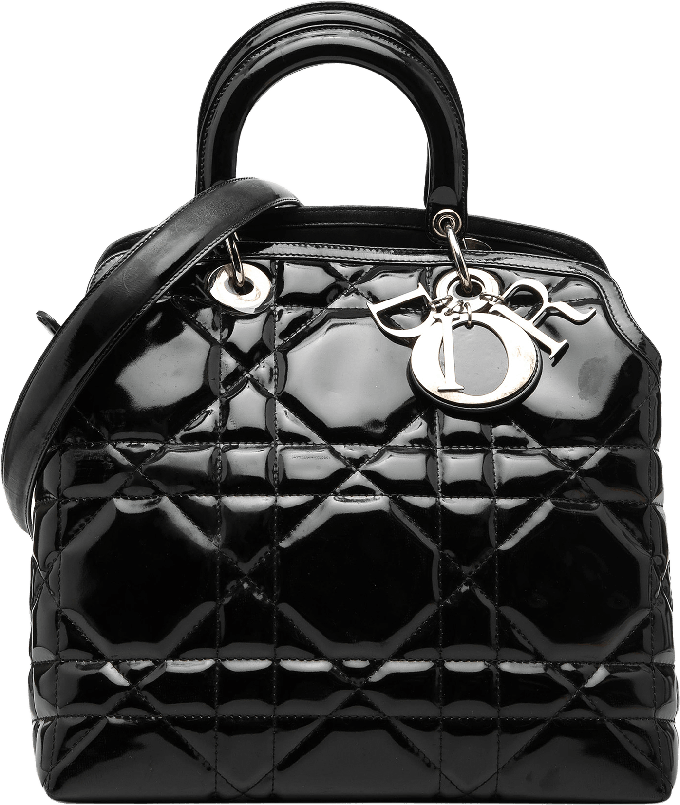 Dior Medium Patent Cannage Polochon Granville Satchel, från Luxclusif, i färgen black.