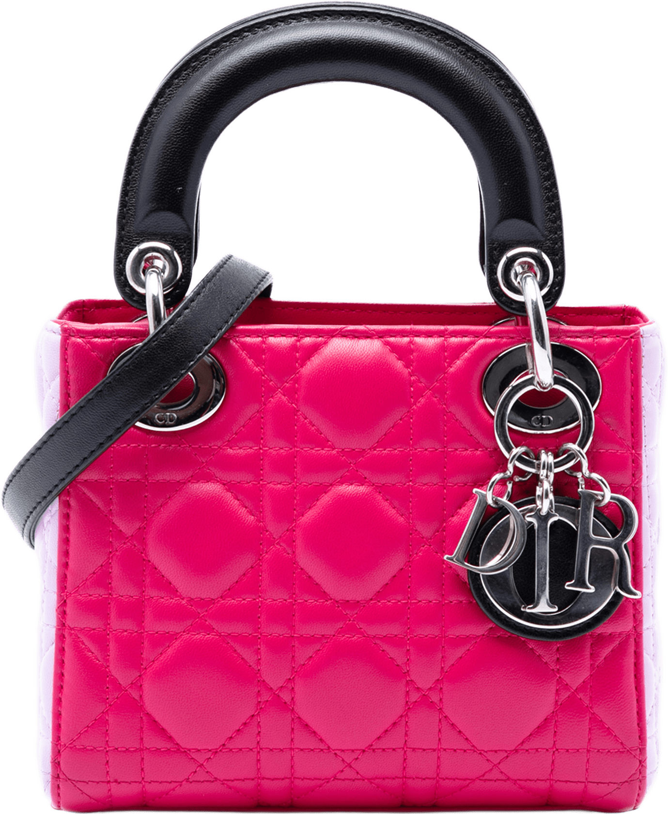 Dior Mini Tricolor Lambskin Cannage Lady Dior, från Luxclusif, i färgen rosa.