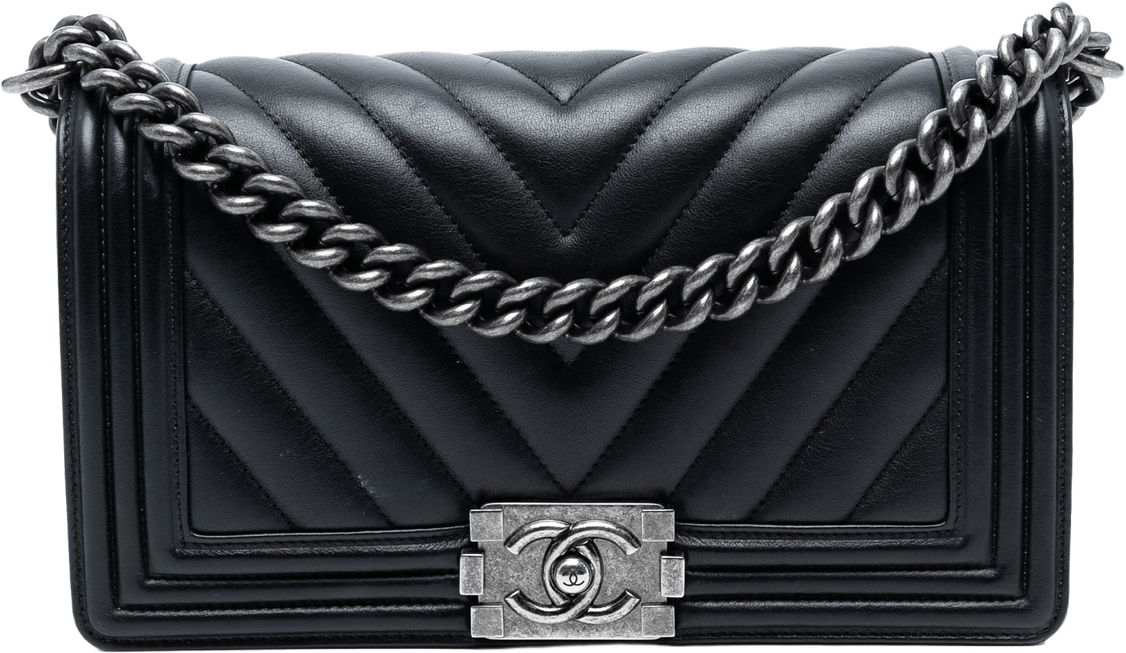 Chanel Old Medium Chevron Lambskin Boy Flap, från Luxclusif, i färgen black.