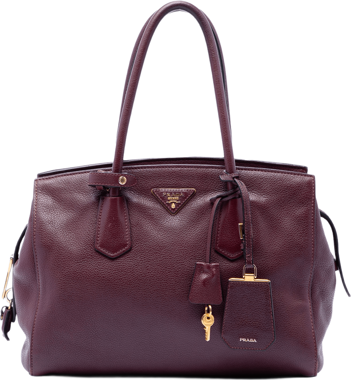 Prada Vitello Daino Zip Top Convertible Tote, från Luxclusif, i färgen burgundy.