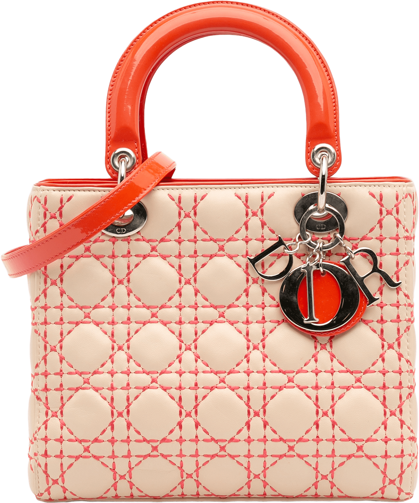 Dior Medium Lambskin Cannage Stitched Lady Dior, från Luxclusif, i färgen beige.