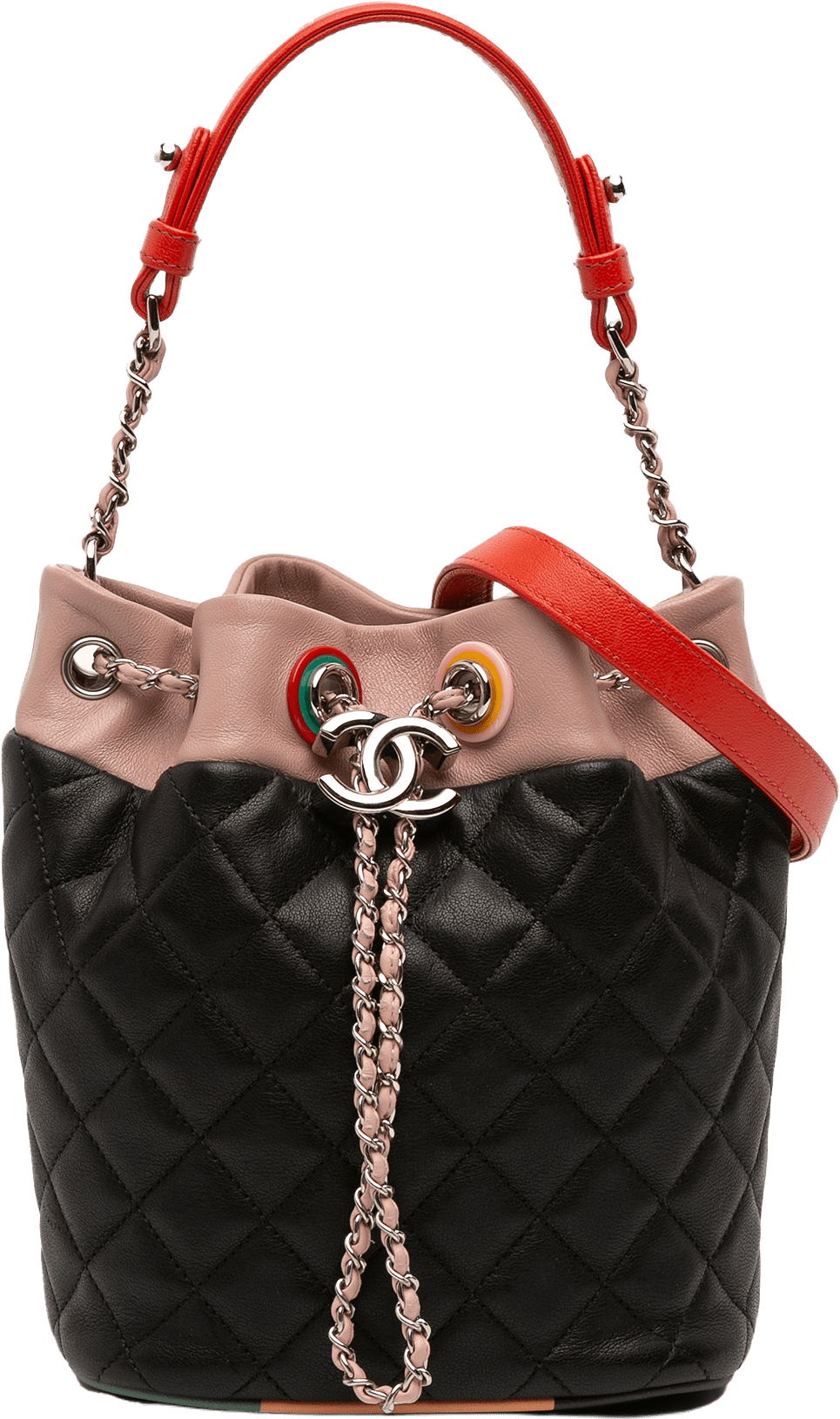 Chanel Cc Quilted Lambskin Cuba Drawstring Bucket Bag, från Luxclusif, i färgen navy.