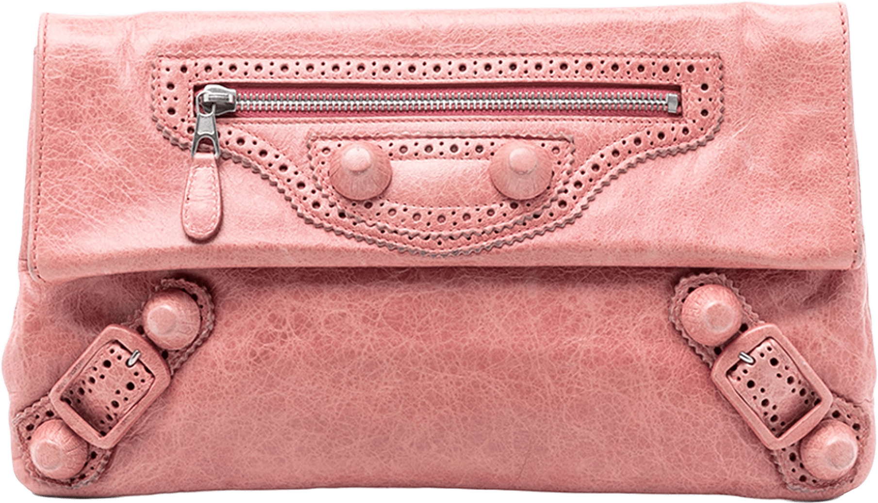 Balenciaga Lambskin Motocross Giant 21 Brogues Envelope Clutch, från Luxclusif, i färgen pink.