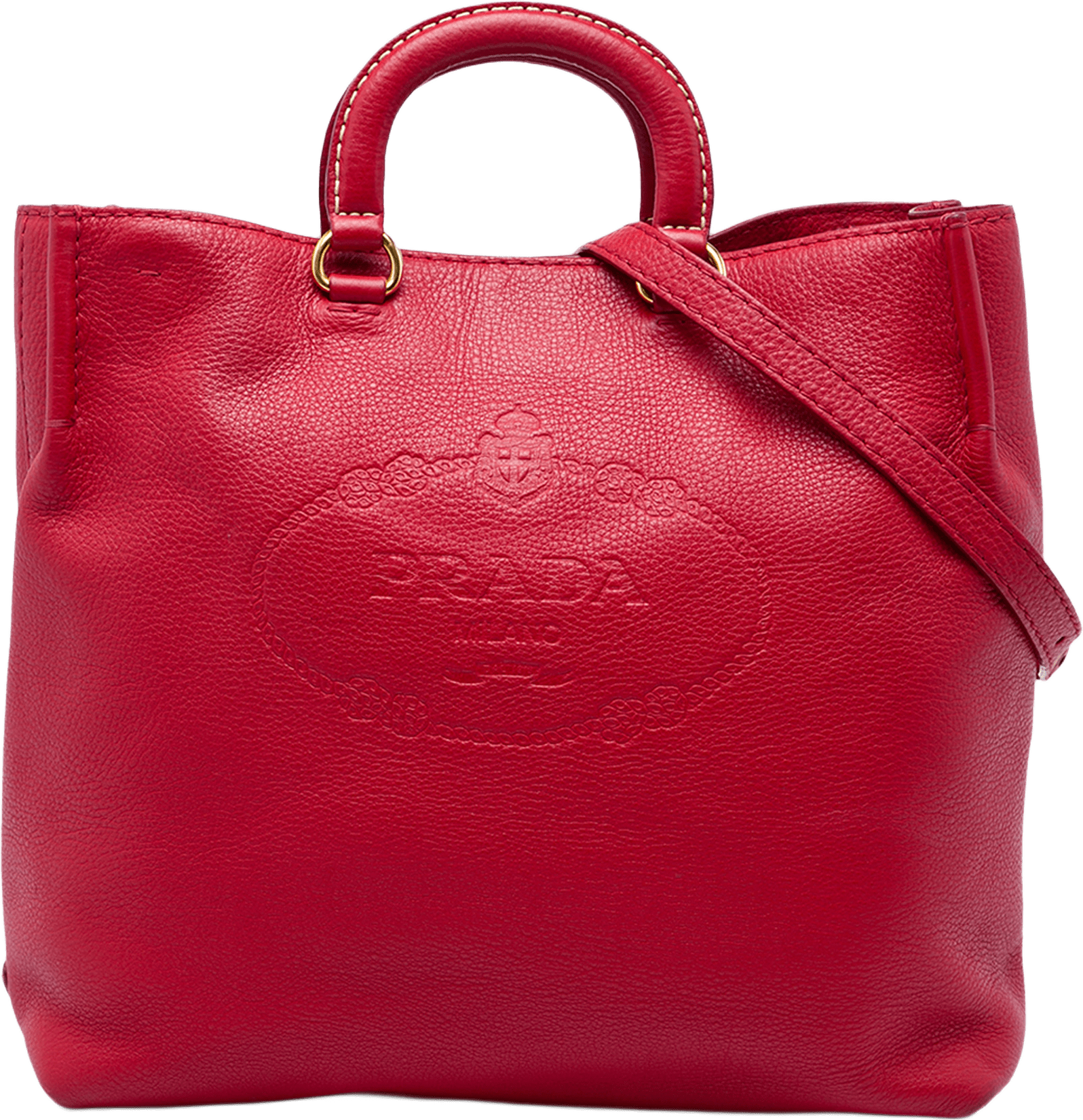 Prada Vitello Daino Canapa Logo Open Convertible Tote, från Luxclusif, i färgen röd.