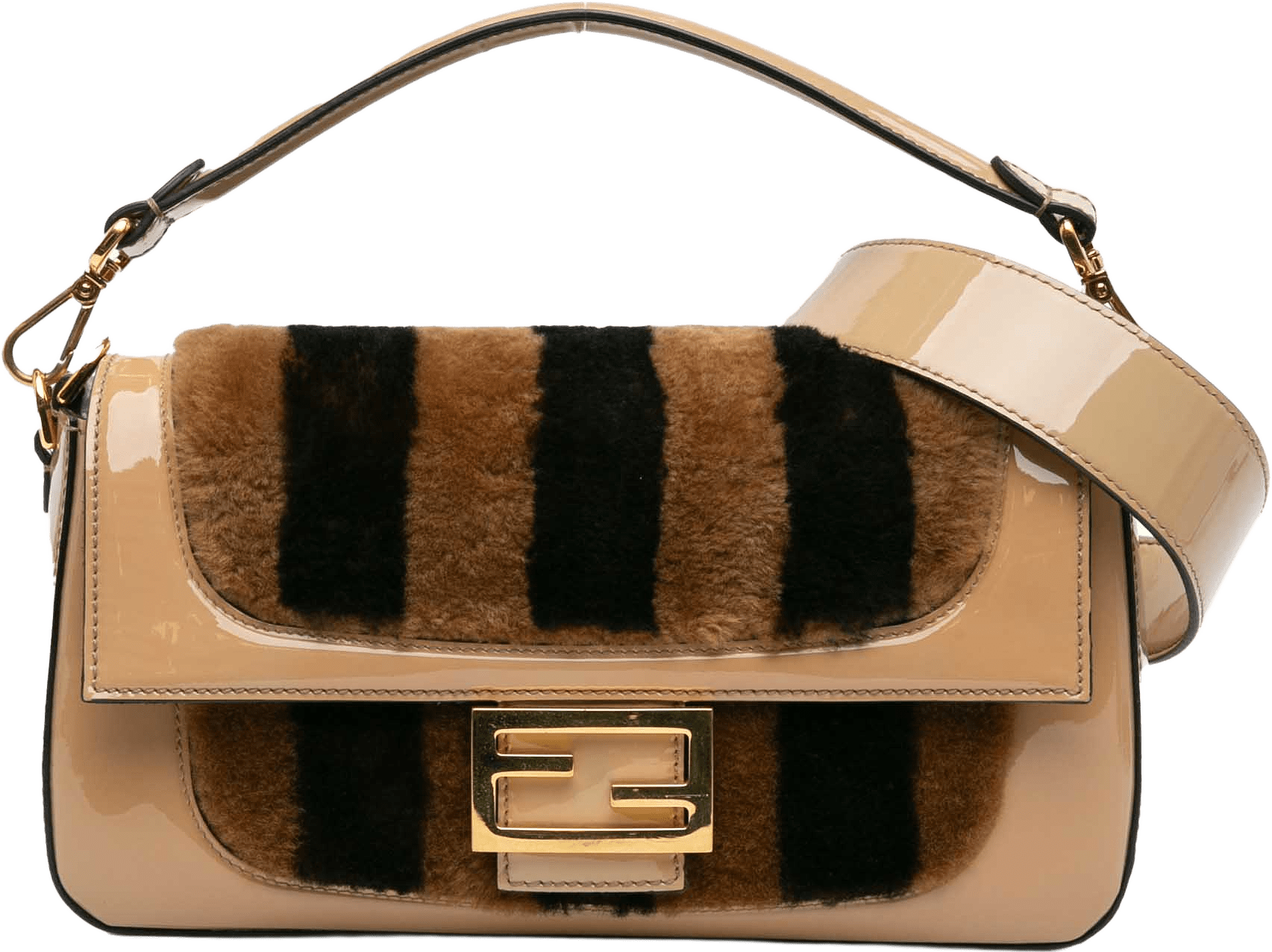 Fendi Shearling Pequin Baguette Satchel