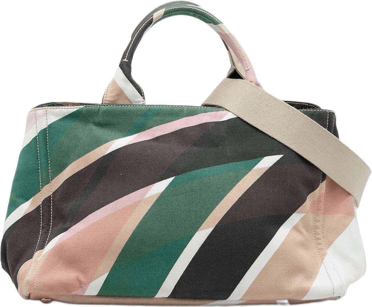 Prada Multicolor Printed Canvas Canapa Satchel, från Luxclusif, i färgen vit.