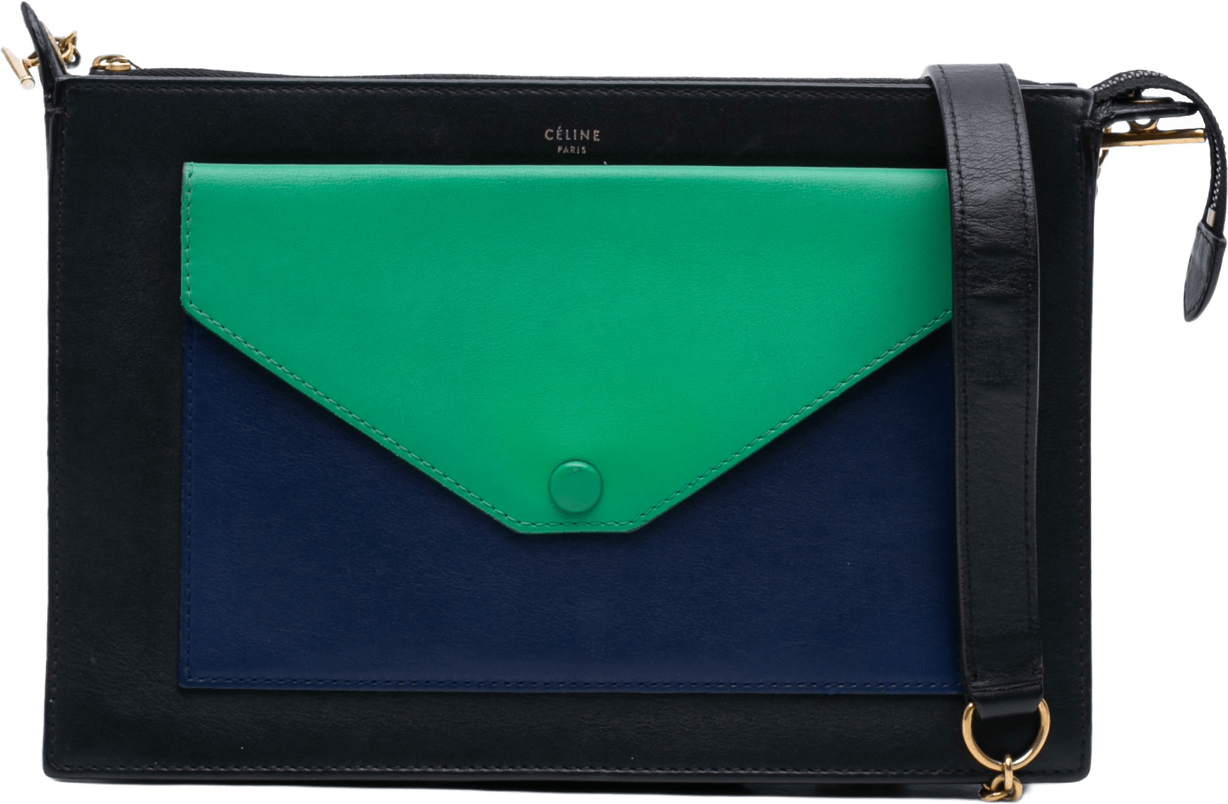 Celine Tricolor Leather Pocket Envelope Zip Crossbody