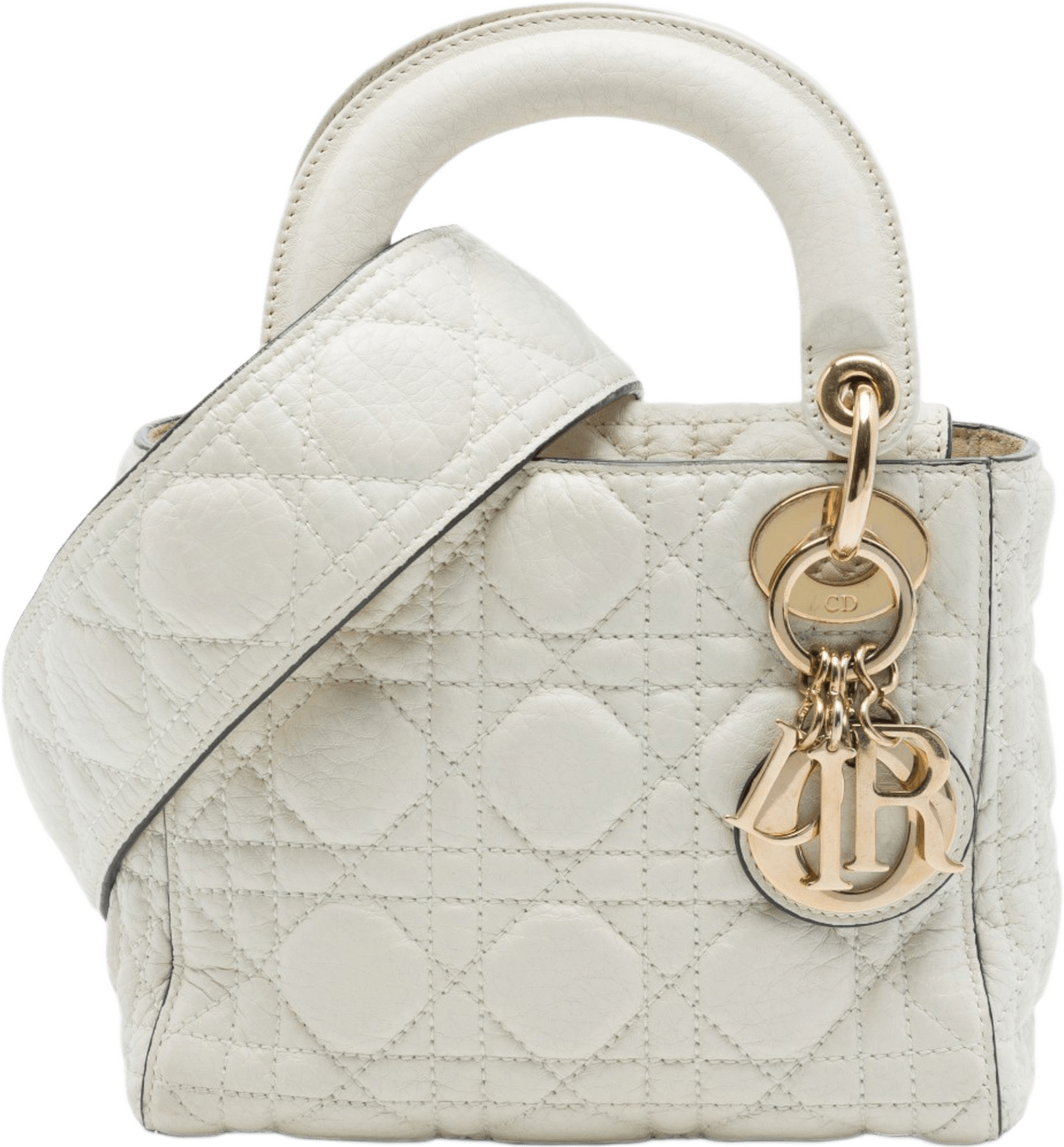 Dior Mini Lambskin Cannage Lady Dior, från Luxclusif, i färgen vit.