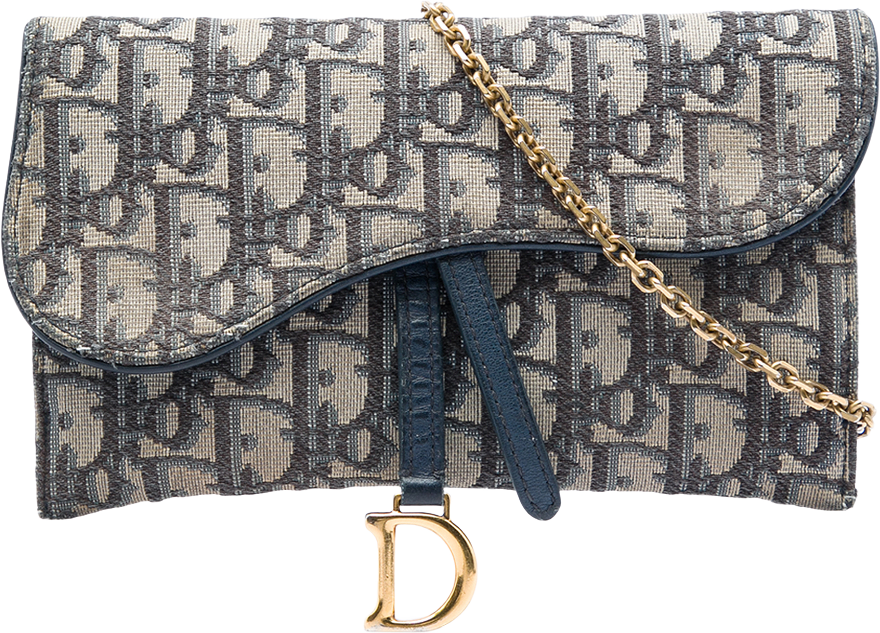 Dior Oblique Canvas Saddle Wallet On Chain, från Luxclusif, i färgen blå.